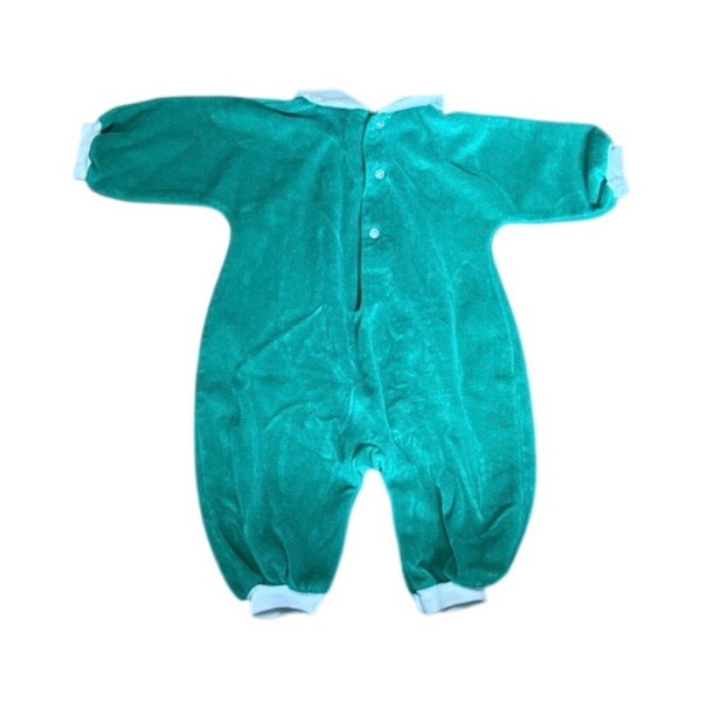 Vintage USA Alexis Baby Velvet Romper Teal Green Teddy Bear Sleeper 3M Peter Pan - Picture 2 of 4